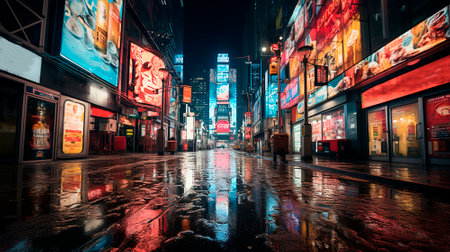 The background of the future. 2024 year of Technology, city, development. Panoramic view of the city. neon advertisements on the streets. High quality illustrationの素材