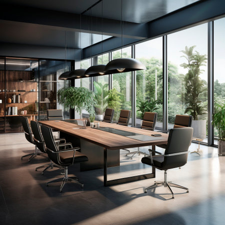 Clean and bright office with wooden trim. Professional background. High quality illustrationの素材