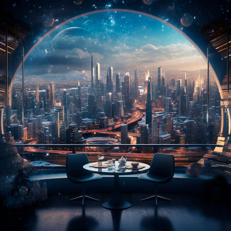 Celebrating the New Year in the city of the future. 2024 year . High quality illustrationの素材