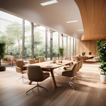Clean and bright office with wooden trim. Professional background. High quality illustrationの素材