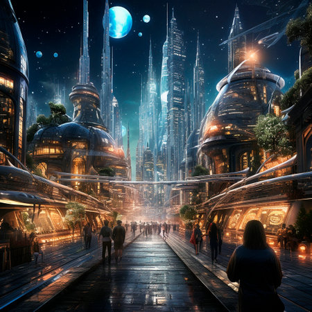 Celebrating the New Year in the city of the future. 2024 year . High quality illustrationの素材
