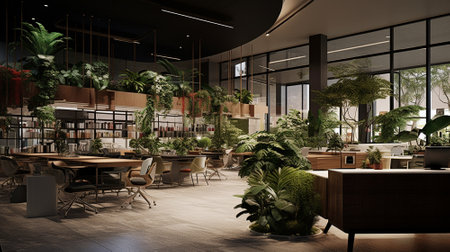 The administration department of the architecture firm. Nature and plants inside the interior. High quality illustrationの素材