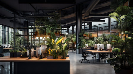 The administration department of the architecture firm. Nature and plants inside the interior. High quality illustrationの素材