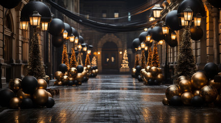 New Years streets. Celebrating the New Year on decorated streets. High quality illustrationの素材