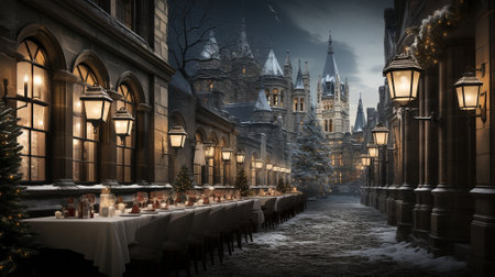 New Years streets. Celebrating the New Year on decorated streets. High quality illustrationの素材