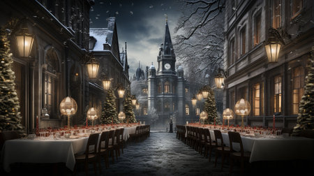 New Years streets. Celebrating the New Year on decorated streets. High quality illustrationの素材