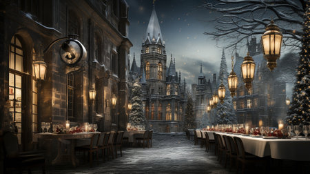 New Years streets. Celebrating the New Year on decorated streets. High quality illustrationの素材