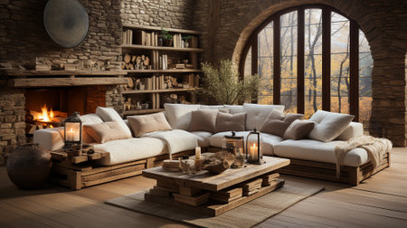 The rustic interior design of a modern living room. High quality illustrationの素材