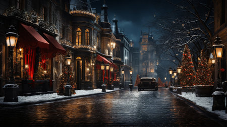 New Years streets. Celebrating the New Year on decorated streets. High quality illustrationの素材
