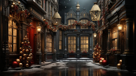 New Years streets. Celebrating the New Year on decorated streets. High quality illustrationの素材