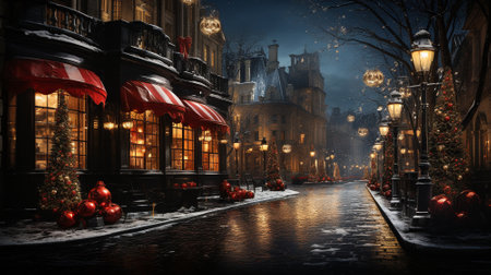 New Years streets. Celebrating the New Year on decorated streets. High quality illustrationの素材