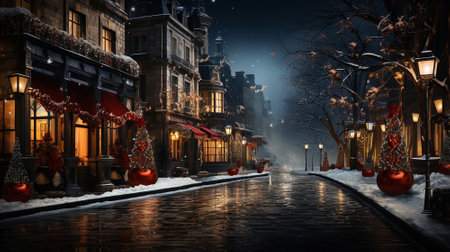 New Years streets. Celebrating the New Year on decorated streets. High quality illustrationの素材