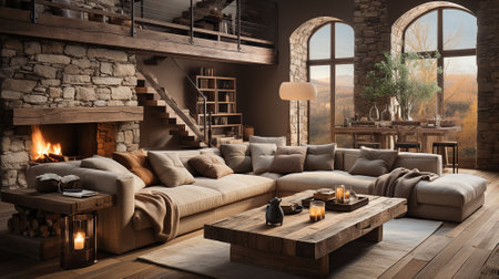 The rustic interior design of a modern living room. High quality illustrationの素材