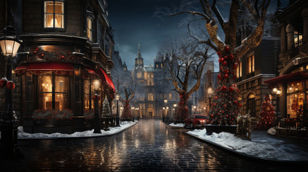 New Years streets. Celebrating the New Year on decorated streets. High quality illustrationの素材