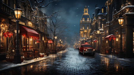 New Years streets. Celebrating the New Year on decorated streets. High quality illustrationの素材