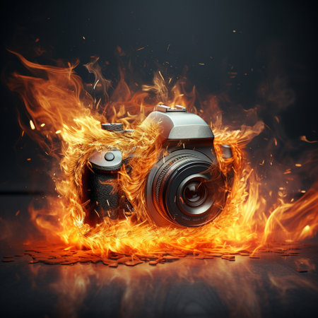 The camera is on fire. High quality illustrationの素材