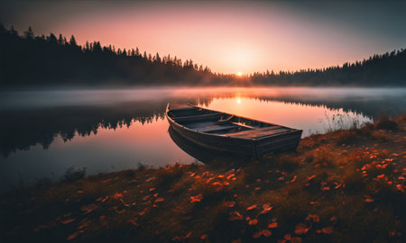 Sunset on the lake. High quality illustrationの素材