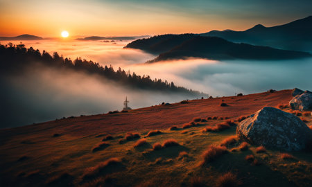 Beautiful sunrise in the mountains. High quality illustrationの素材