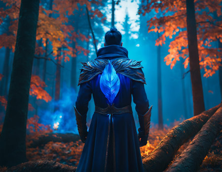 The mysterious man in the forest. High quality illustrationの素材