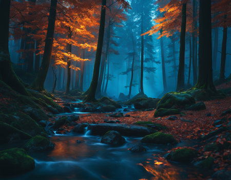 Beautiful morning forest. High quality illustrationの素材