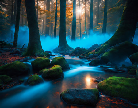 Beautiful morning forest. High quality illustrationの素材