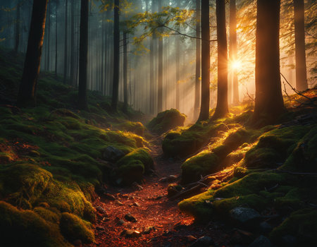 Beautiful morning forest. High quality illustrationの素材