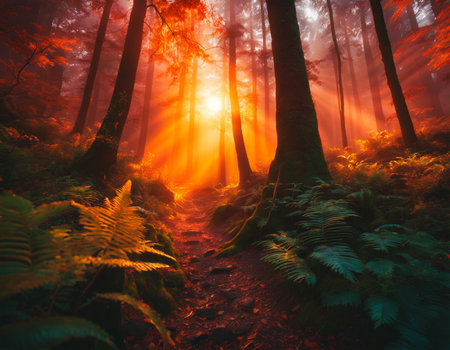 Beautiful morning forest. High quality illustrationの素材