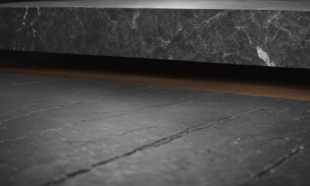 Professional design background with expensive black granite. Dark stone table with elements. High quality illustrationの素材