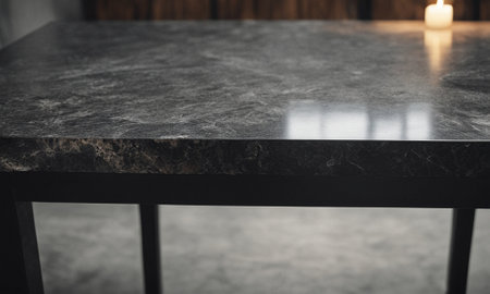Professional design background with expensive black granite. Dark stone table with elements. High quality illustrationの素材