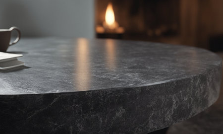 Professional design background with expensive black granite. Dark stone table with elements. High quality illustrationの素材