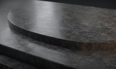 Professional design background with expensive black granite. Dark stone table with elements. High quality illustrationの素材