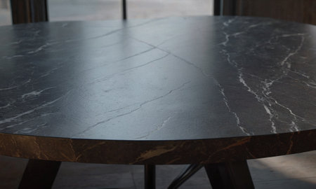 Professional design background with expensive black granite. Dark stone table with elements. High quality illustrationの素材