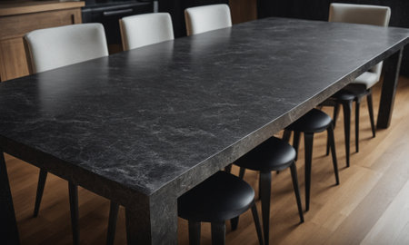 Professional design background with expensive black granite. Dark stone table with elements. High quality illustrationの素材