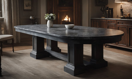 Professional design background with expensive black granite. Dark stone table with elements. High quality illustrationの素材