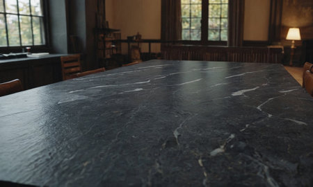 Professional design background with expensive black granite. Dark stone table with elements. High quality illustrationの素材