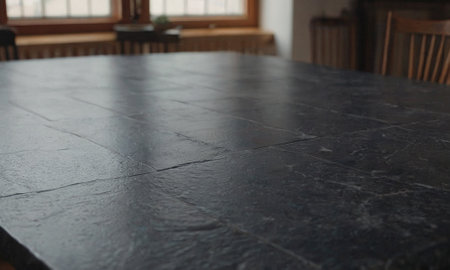 Professional design background with expensive black granite. Dark stone table with elements. High quality illustrationの素材