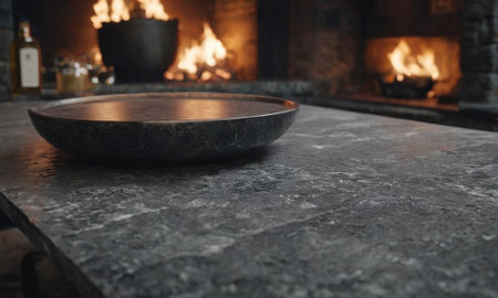 Professional design background with expensive black granite. Dark stone table with elements. High quality illustrationの素材