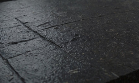 Professional design background with expensive black granite. Dark stone table with elements. High quality illustrationの素材