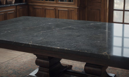 Professional design background with expensive black granite. Dark stone table with elements. High quality illustrationの素材