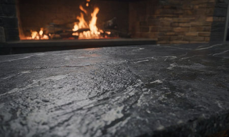 Professional design background with expensive black granite. Dark stone table with elements. High quality illustrationの素材