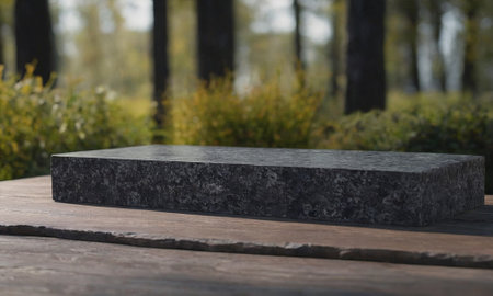 Professional design background with expensive black granite. Dark stone table with elements. High quality illustrationの素材