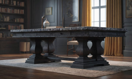 Professional design background with expensive black granite. Dark stone table with elements. High quality illustrationの素材