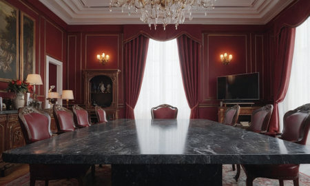 Professional design background with expensive black granite. Dark stone table with elements. High quality illustrationの素材