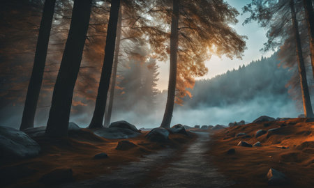 Beautiful morning forest. High quality illustrationの素材