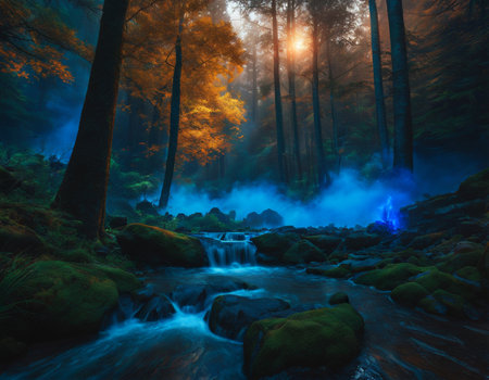 Beautiful morning forest. High quality illustrationの素材