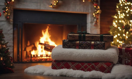New Year's cozy evening by the burning fireplace. High quality illustrationの素材