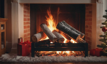 New Year's cozy evening by the burning fireplace. High quality illustrationの素材