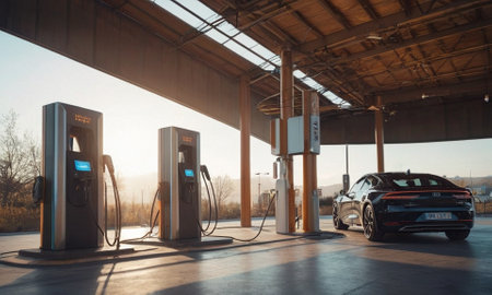 Electric charging stations. Refueling for electric vehicles. High quality illustrationの素材