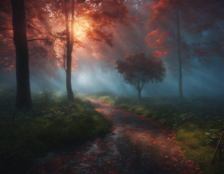 Beautiful morning forest. High quality illustrationの素材