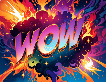 Cartoon sign of burst clouds with the word WOW. high quality illustrationの素材